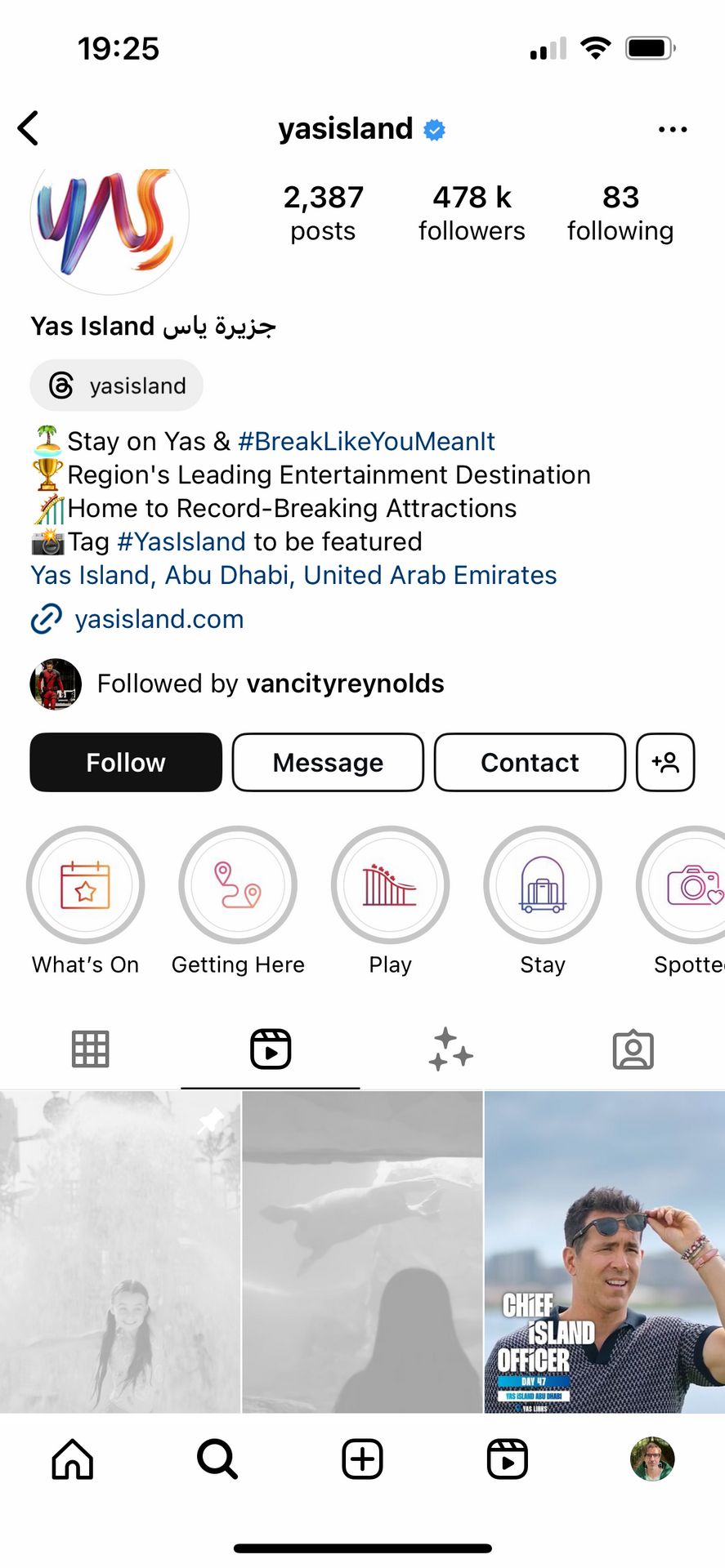 Yas Instagram page